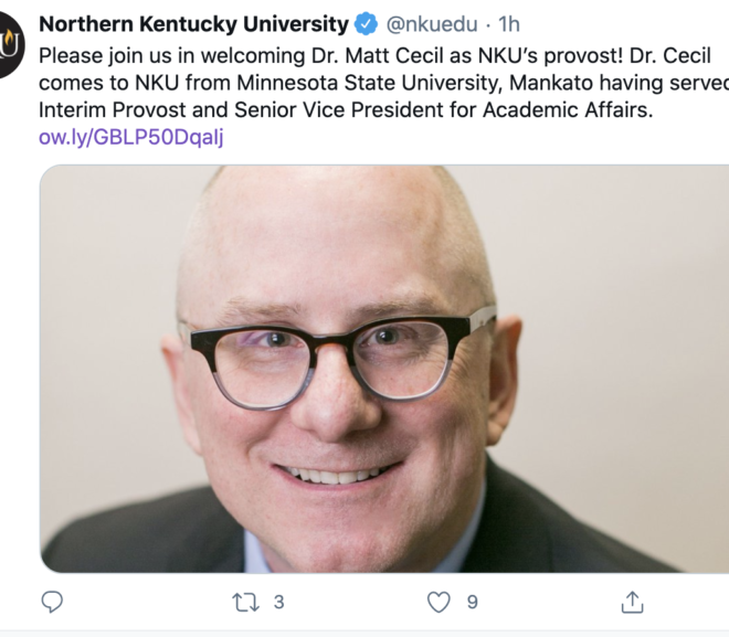 Acting Provost Matt Cecil Accepts Academic VP Position at Northern Kentucky University