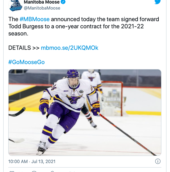Maverick Hockey Forward Todd Burgess Signs Pro Deal With Manitoba Moose