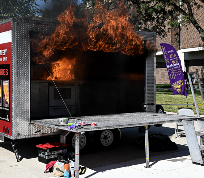BIG FIRE AT SAFETY DEMO: Kitchen Grease Fire Demonstration Makes an Impression