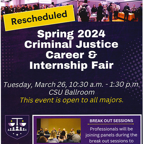 RESCHEDULED: Criminal Justice Career and Internship Fair Moved to March 26