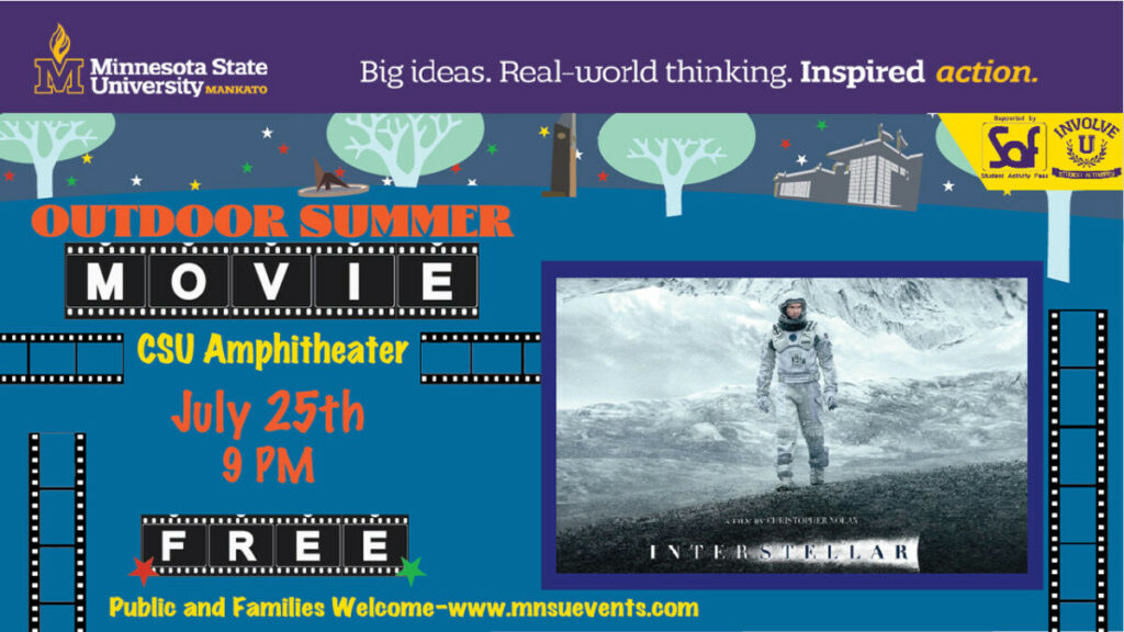 Promo for Outdoor showing of Interstellar on July 9 at 9 p.m. in the CSU Amphitheater.